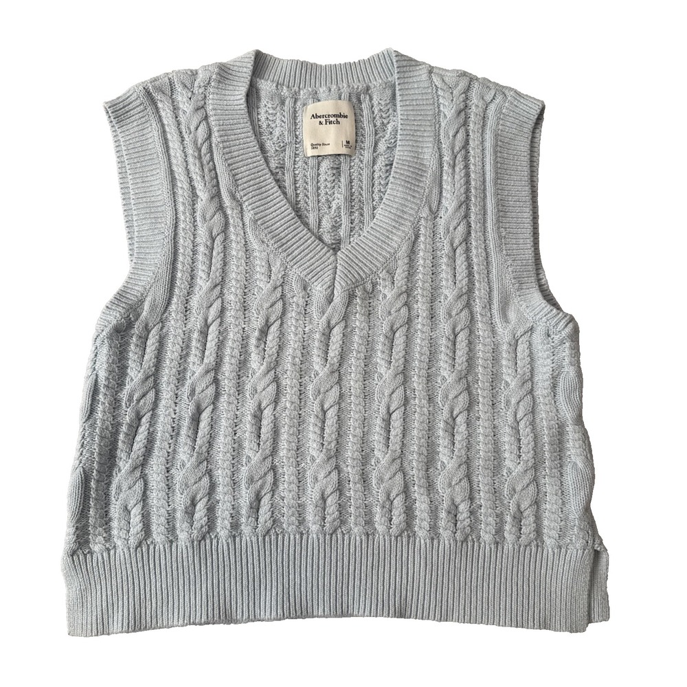 Abercrombie & Fitch Cable Knit Sweater Vest Womens M Pastel Blue Preppy Academia